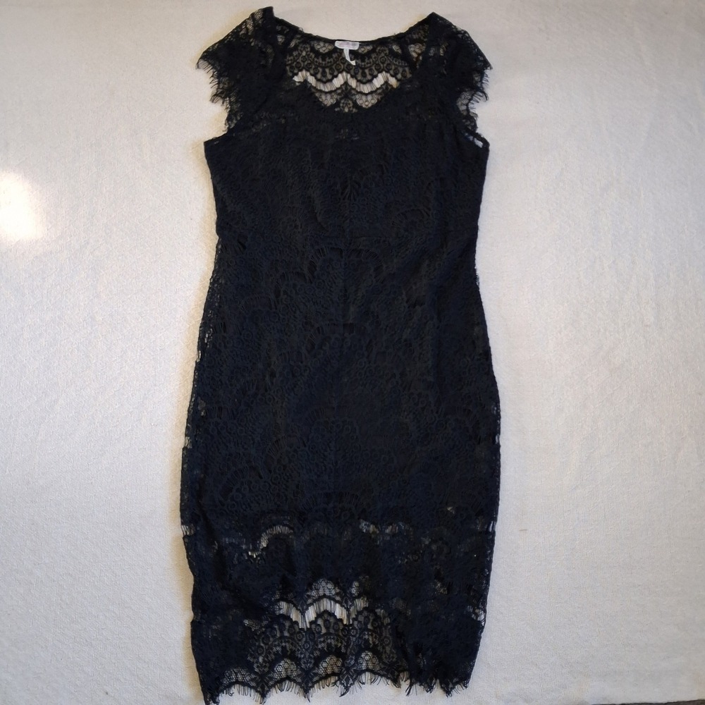 free people lace mini dress black large goth romance witchy vintage y2k